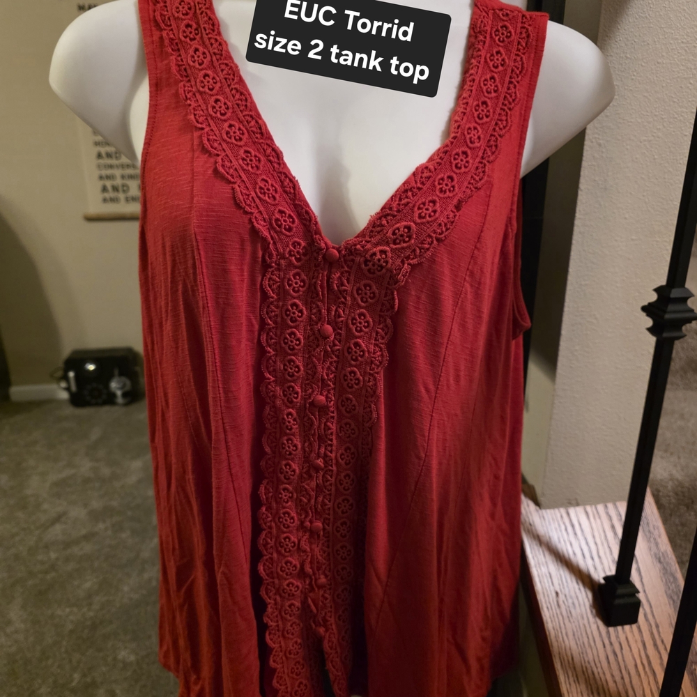 Torrid Women's Red Lace Trim Tank Top